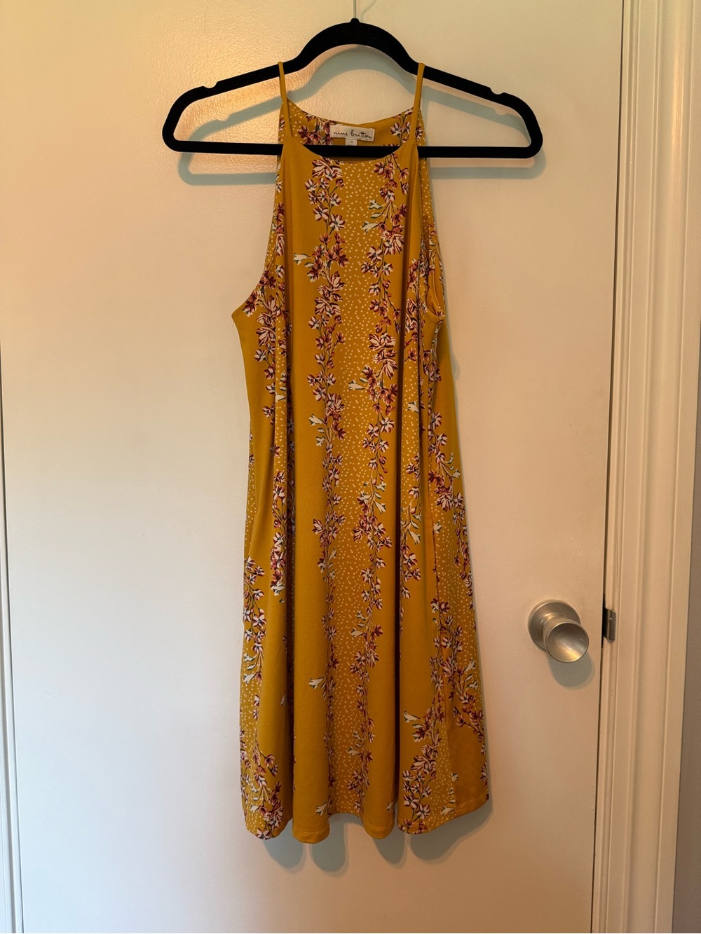 nine britton Mustard Floral Halter Midi Dress